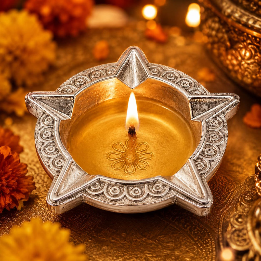 Panchmukhi five-face silver-plated diya for pooja