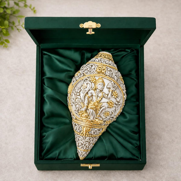 Hanuman Shankh dual-tone silver and gold plated conch, 4.6 inch