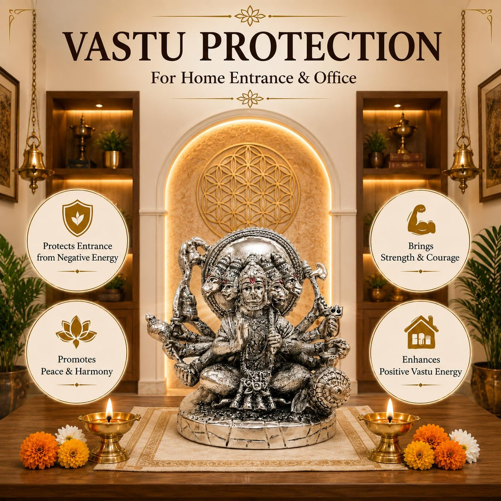 Panchmukhi Hanuman idol detailing in 999 silver plating