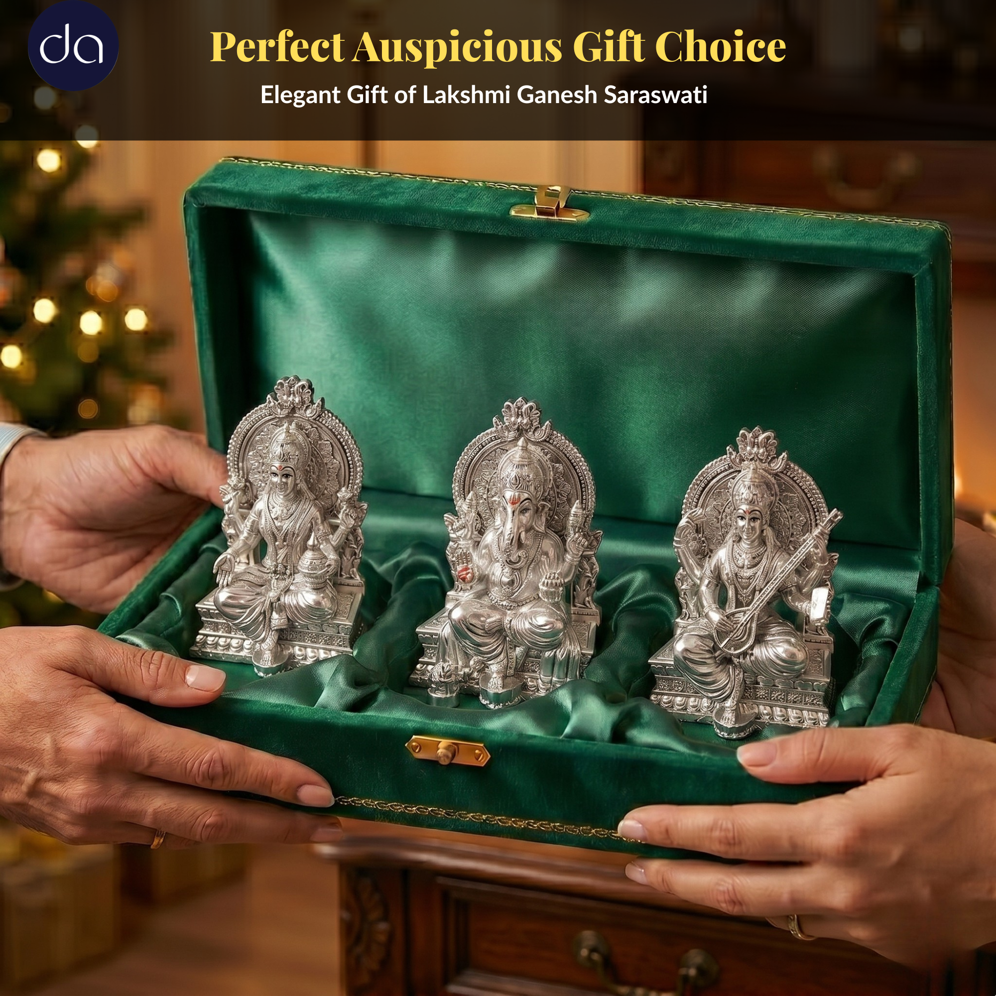 Lakshmi Ganesh Saraswati Silver-Plated Idol Set (3.7")
