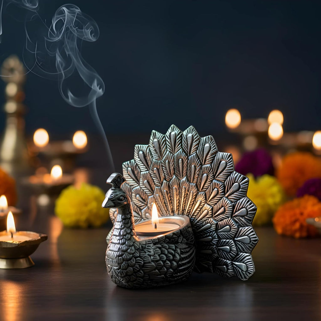 Peacock Candle Holder Silver-Plated (6")