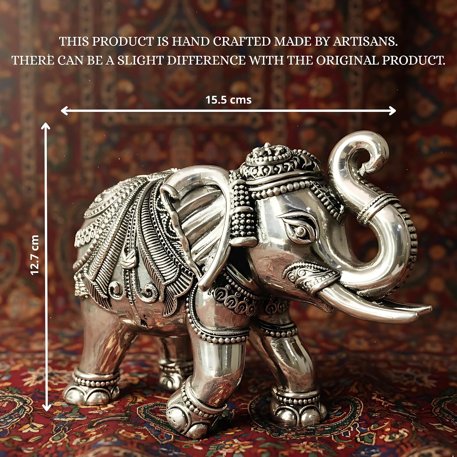 Size chart for the 5 inch elephant pair: 15.5 cm long, 12.7 cm tall #2-5-inch #dim