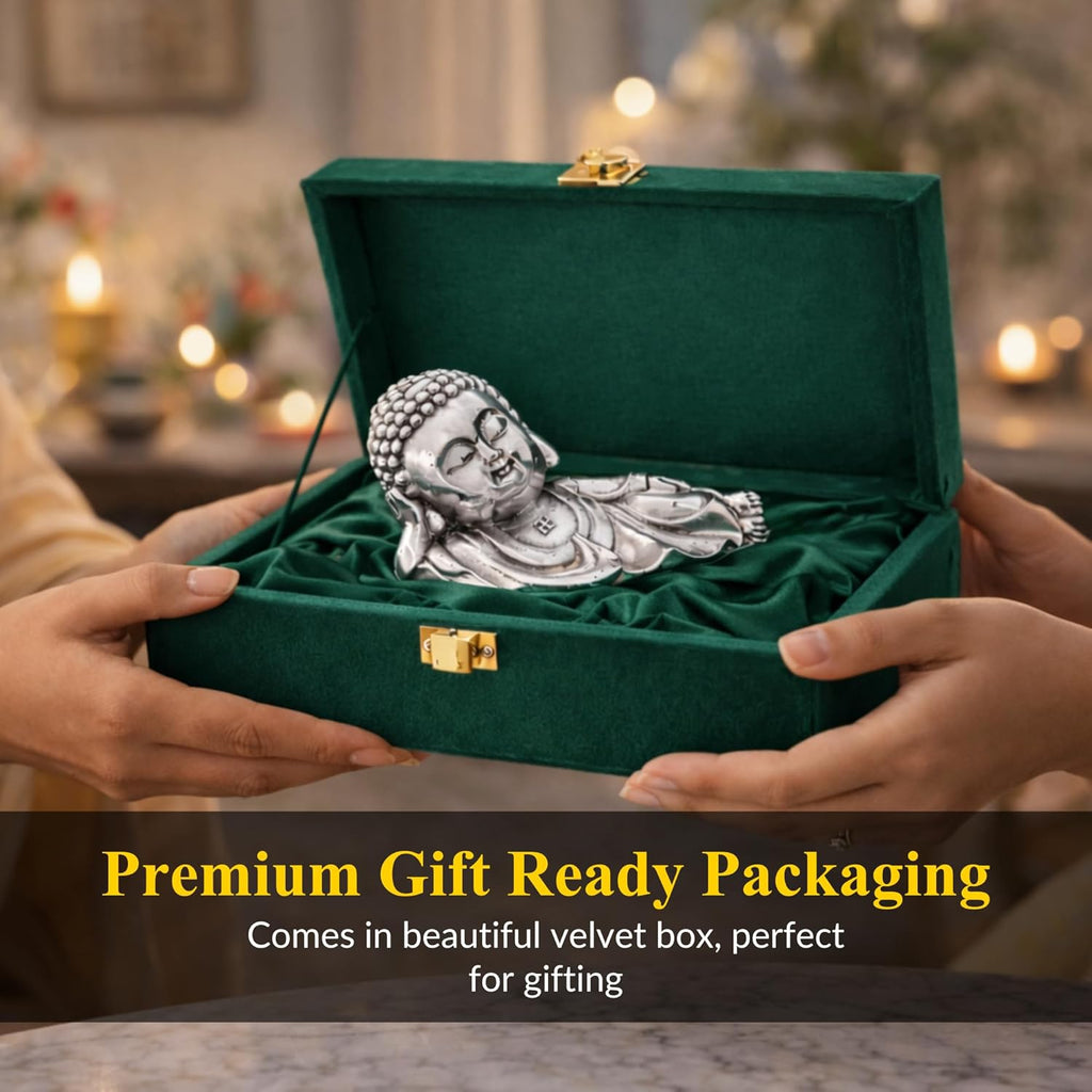Sleeping Buddha Silver-Plated Idol (4.5")