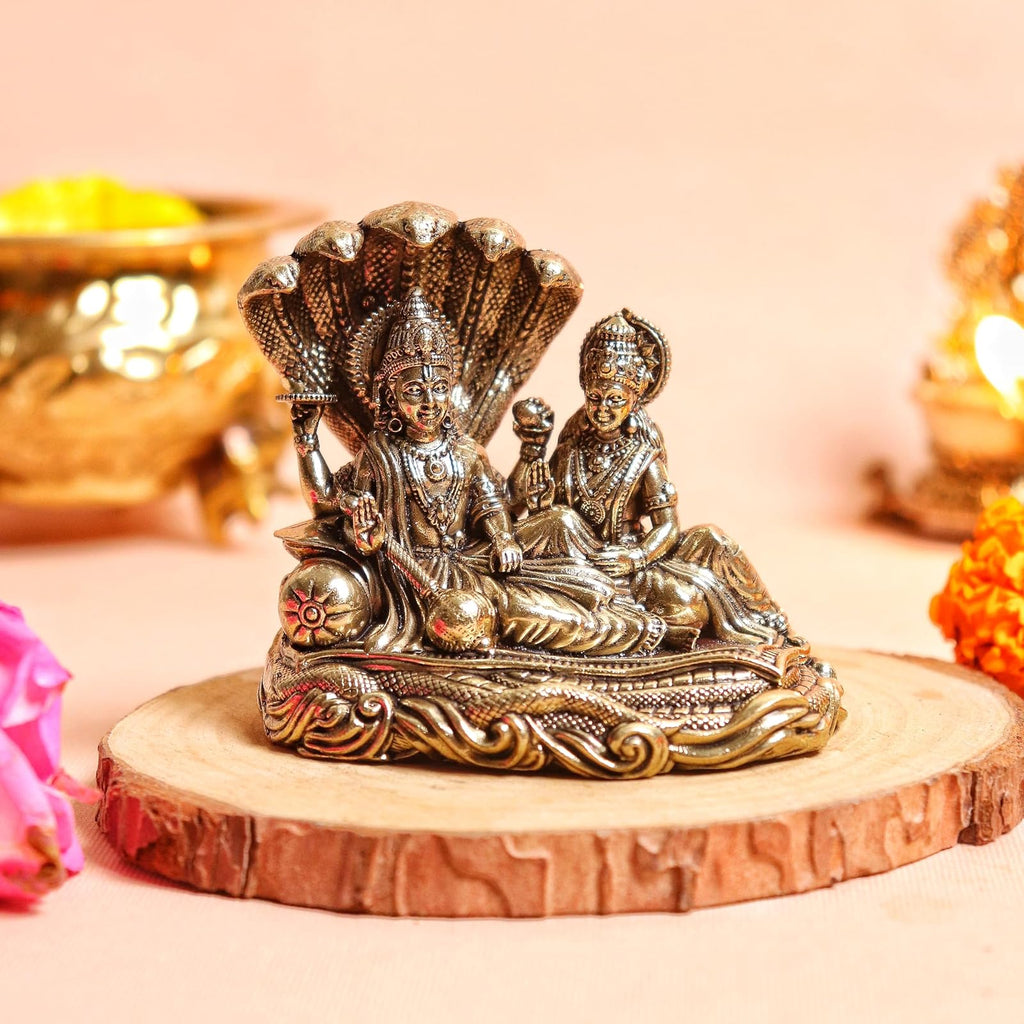 Vishnu Lakshmi on Sheshnag idol styled as living room decor