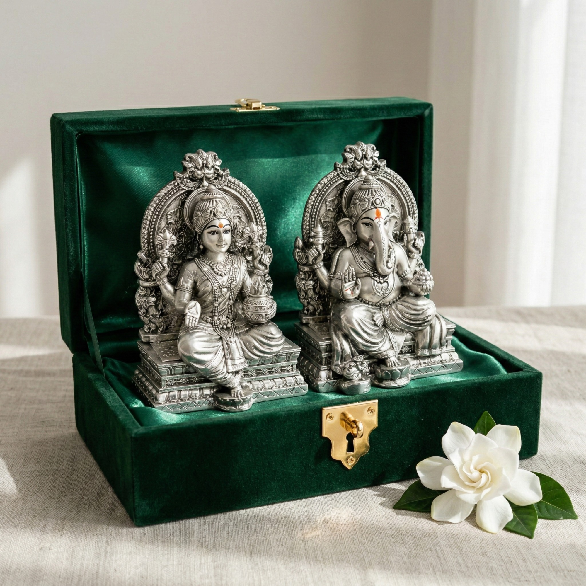 Lakshmi Ganesh Silver-Plated Idol Set | Standard (3.7")