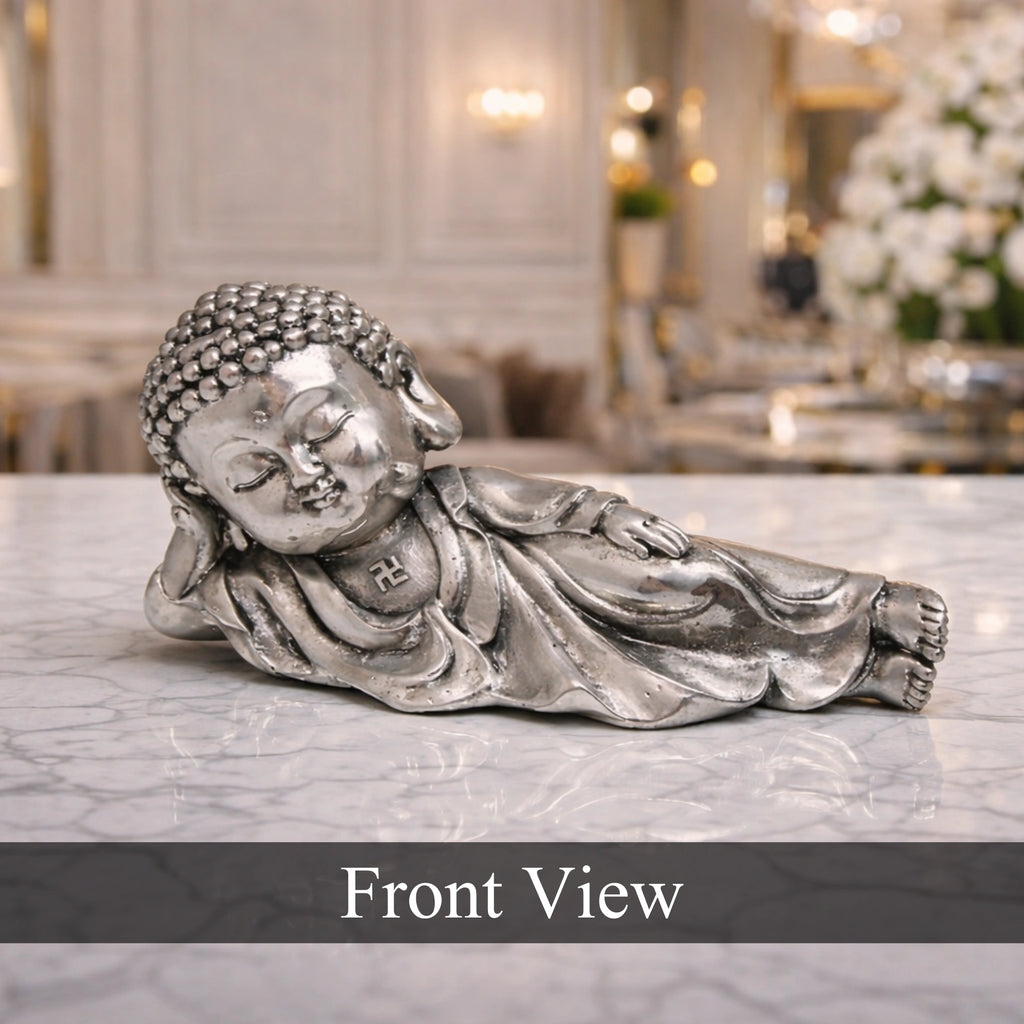 Sleeping Buddha Silver-Plated Idol (4.5")