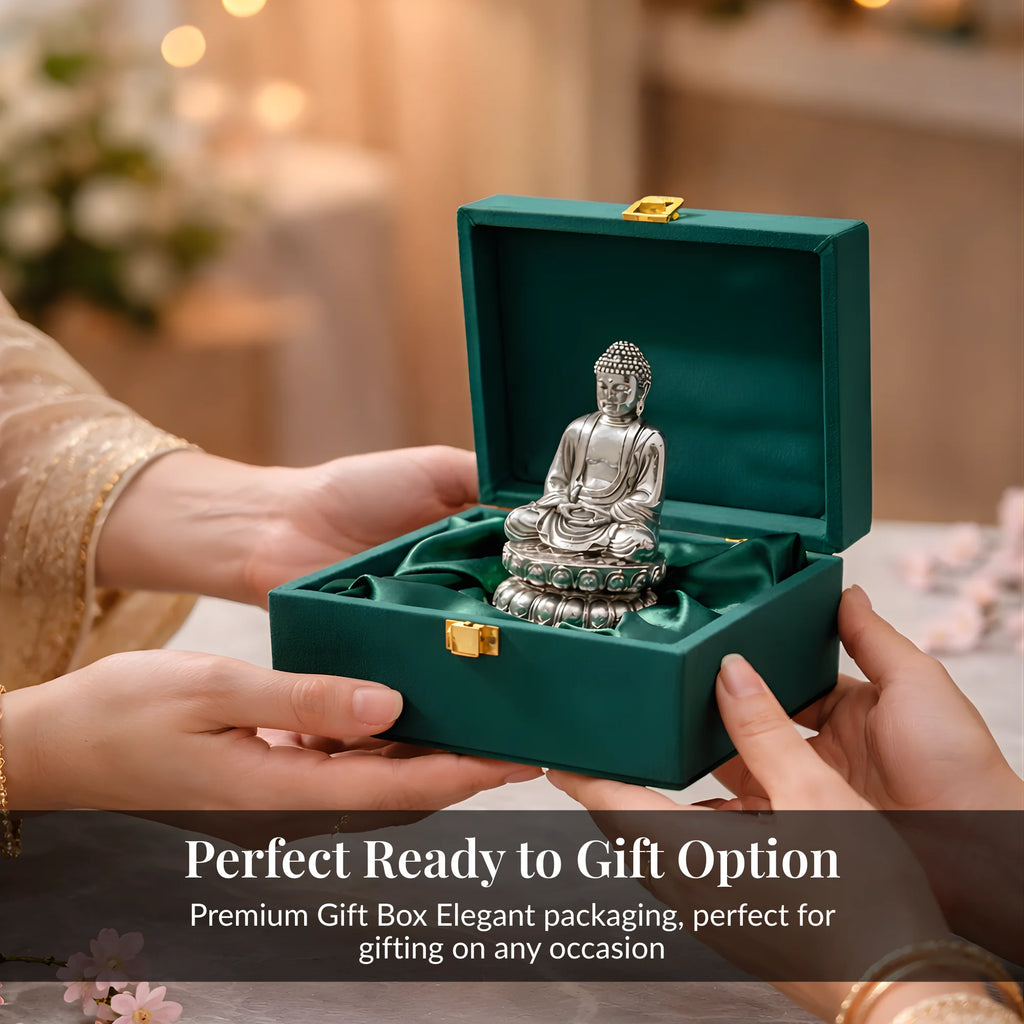 Silver Plated Meditating Lord Buddha Idol | 4.5 inch