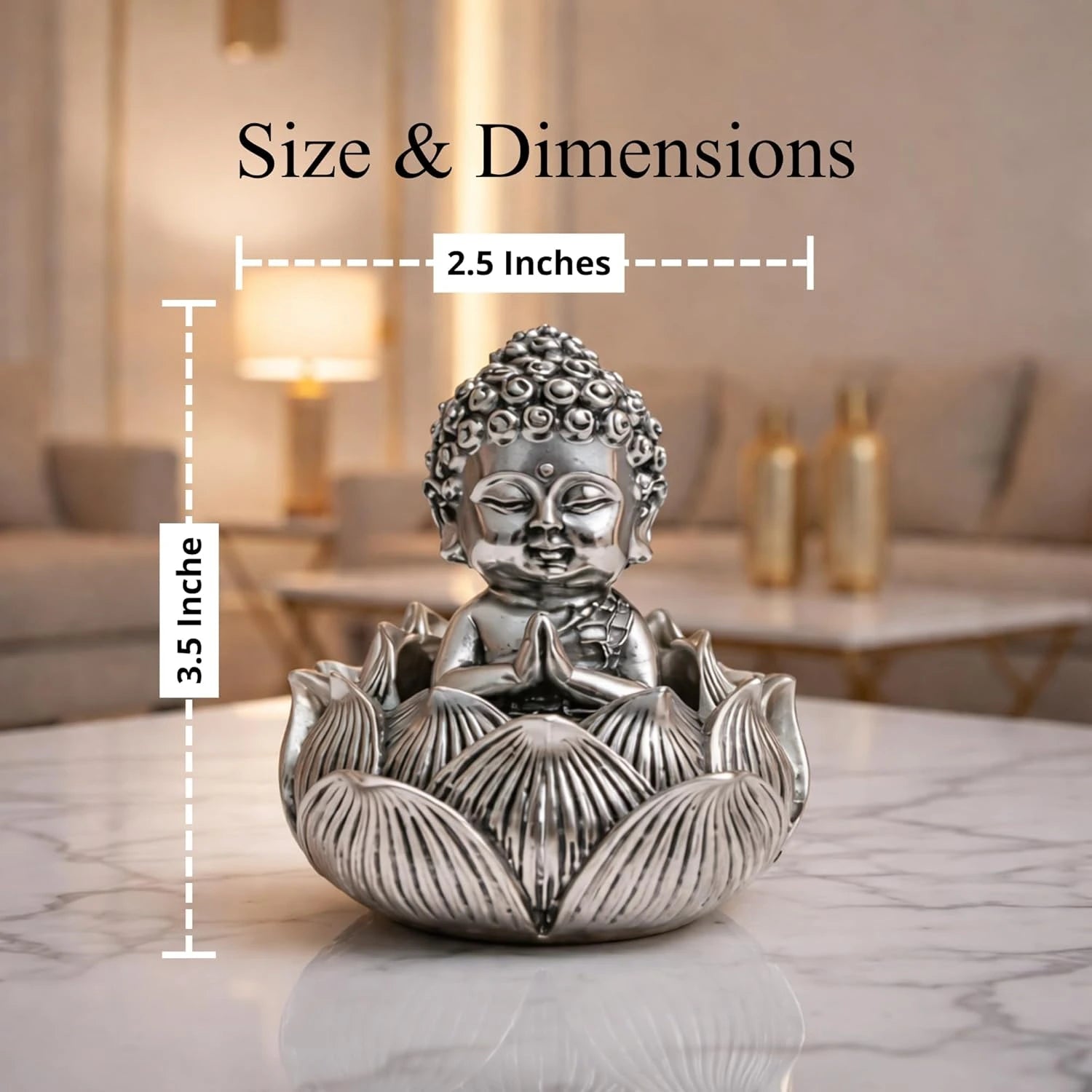 Silver-Plated Lotus Buddha Idol Statue | 3.5 inch Secondary image