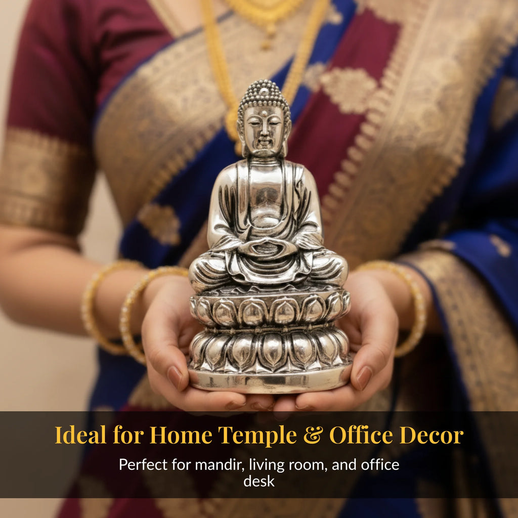 Silver Plated Meditating Lord Buddha Idol | 4.5 inch