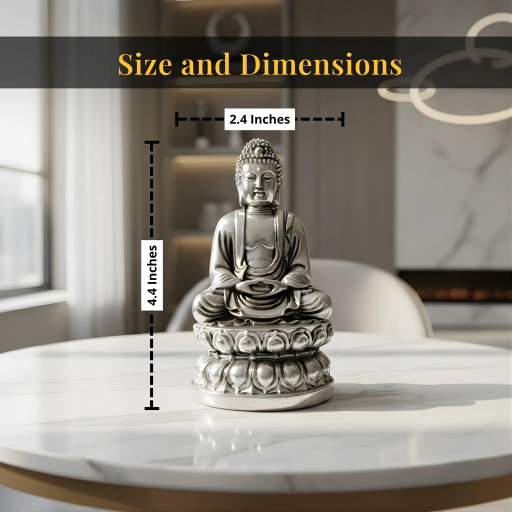 Silver Plated Meditating Lord Buddha Idol | 4.5 inch