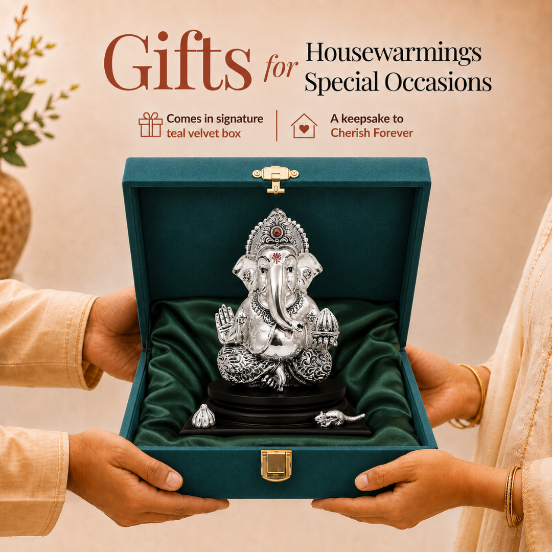 Silver-plated Ganesha idol in velvet box for housewarming gifting