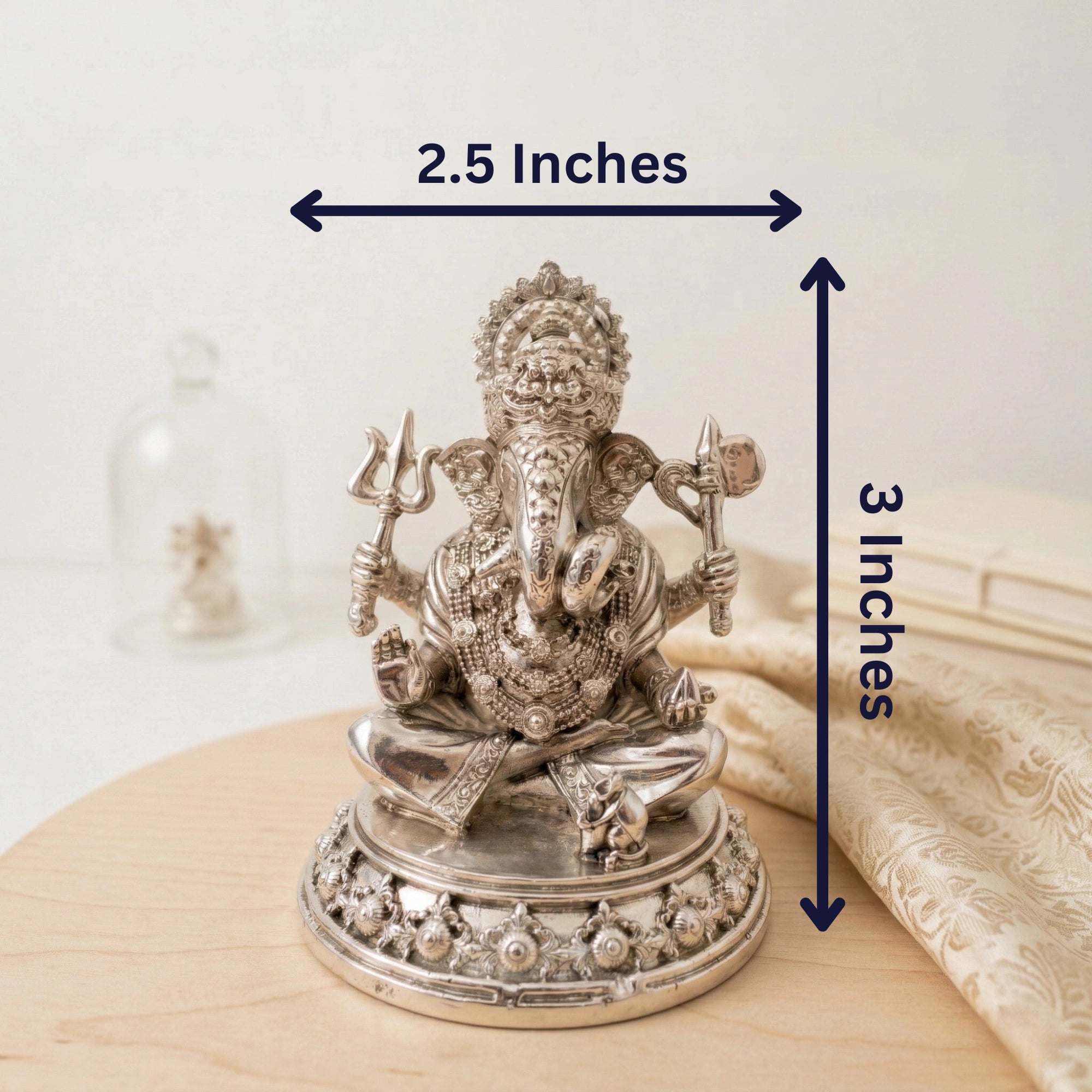 Trishul Ganesh Silver Plated Idol (3") Secondary image