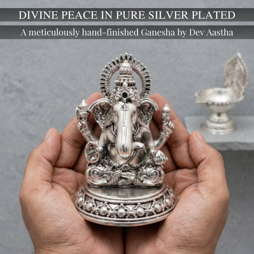 Ganesha Silver-Plated Sitting Idol (3.5")