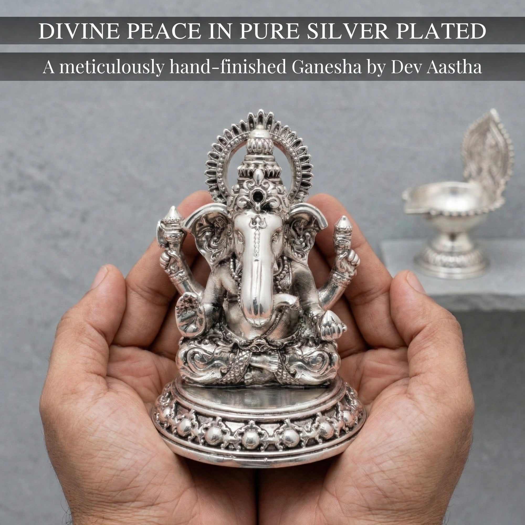 Ganesha Silver-Plated Sitting Idol (3.5")
