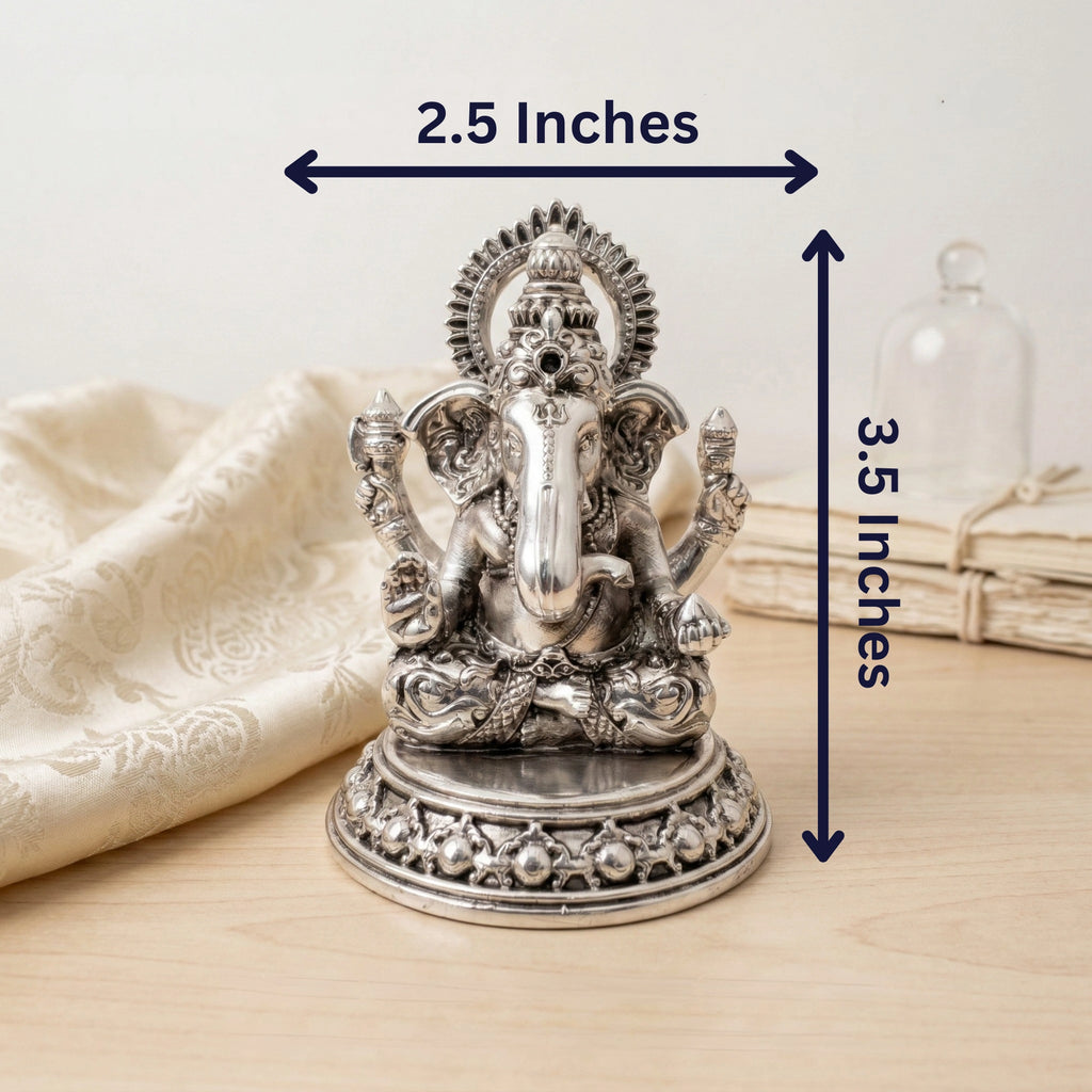 Ganesha Silver-Plated Sitting Idol (3.5")