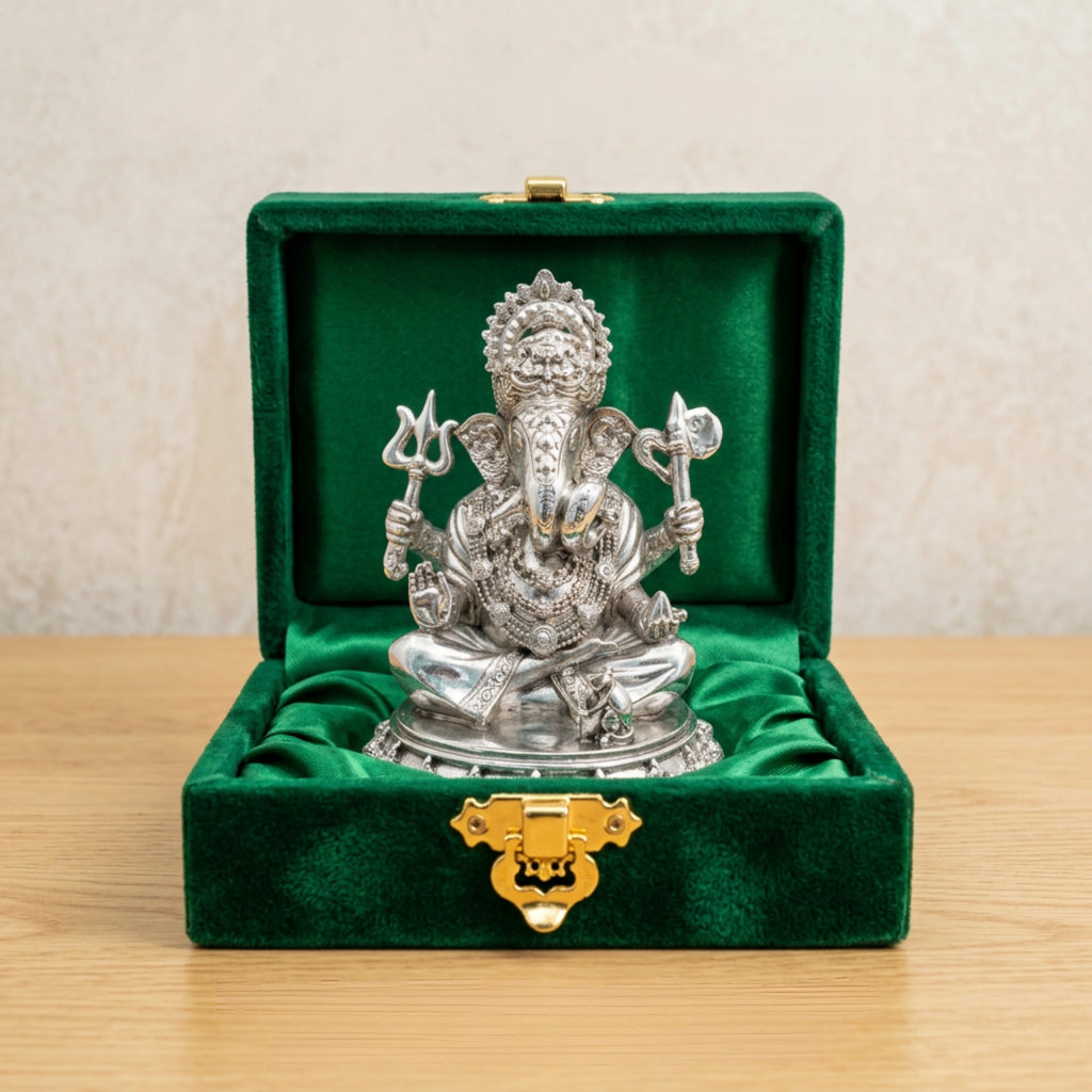 Trishul Ganesh Silver Plated Idol (3")