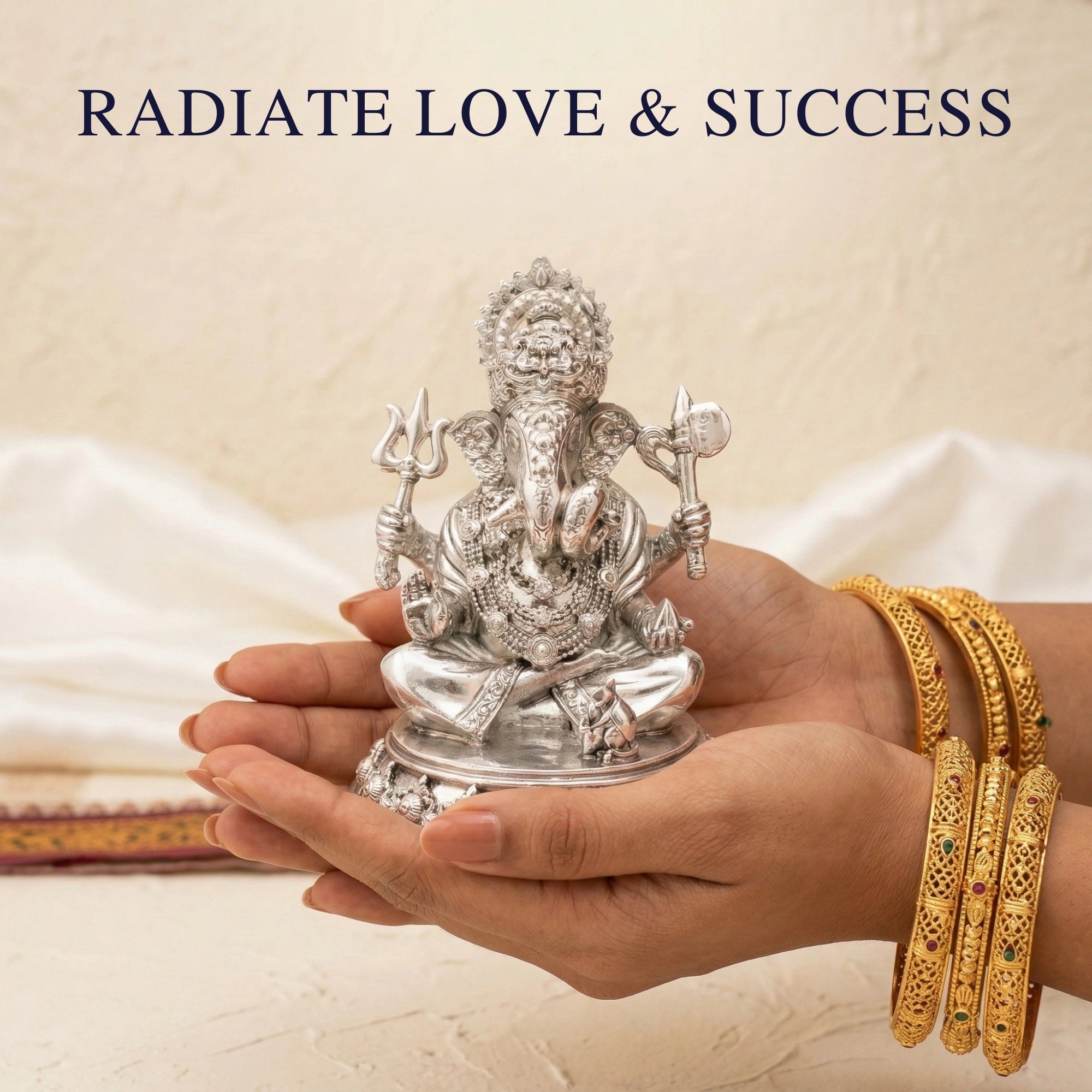 Trishul Ganesh Silver Plated Idol (3")