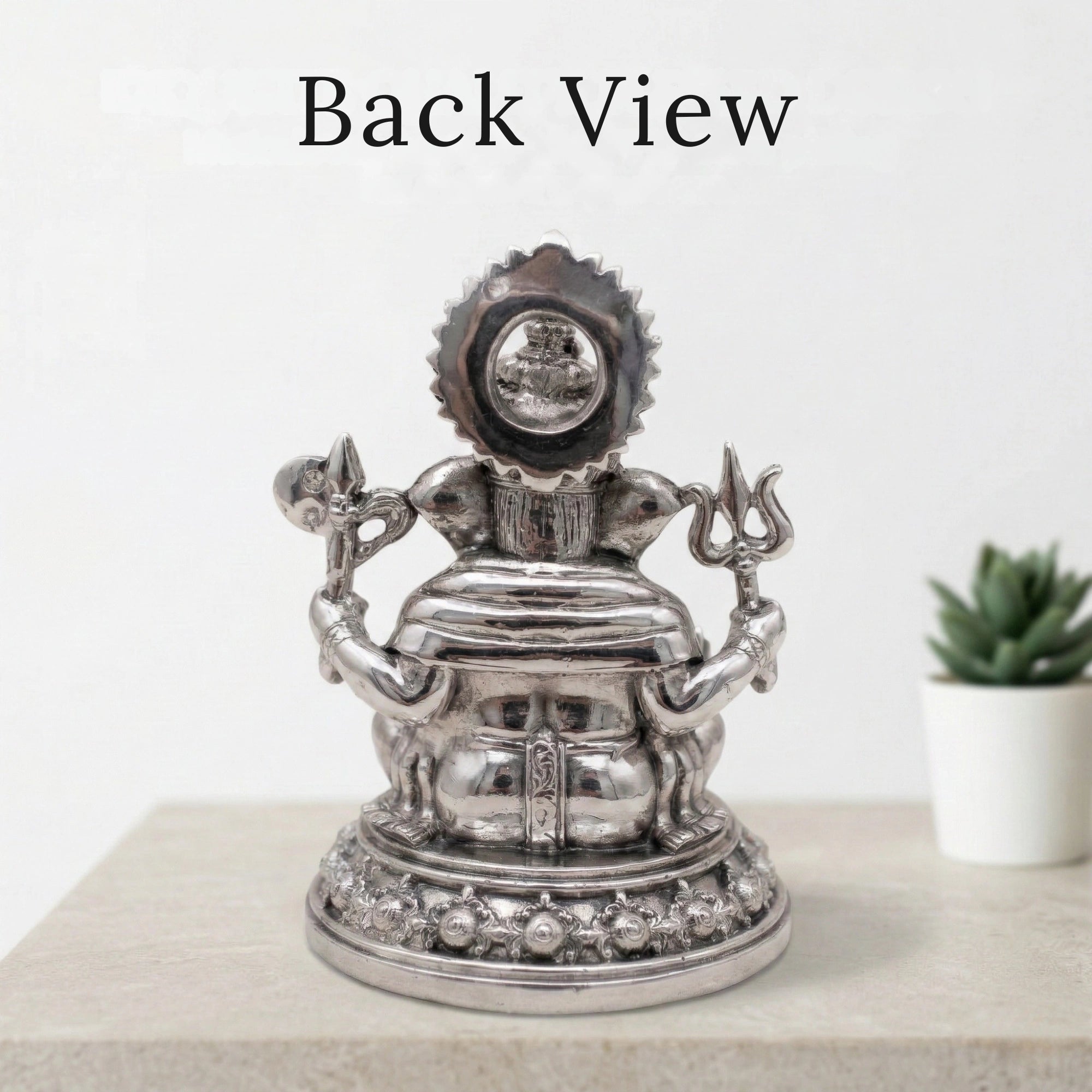 Trishul Ganesh Silver Plated Idol (3")