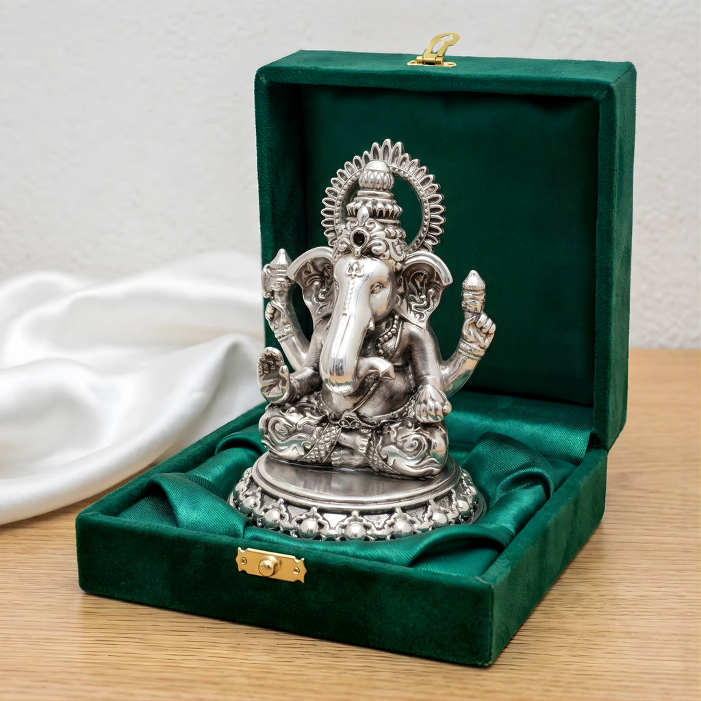 Ganesha Silver-Plated Sitting Idol (3.5")