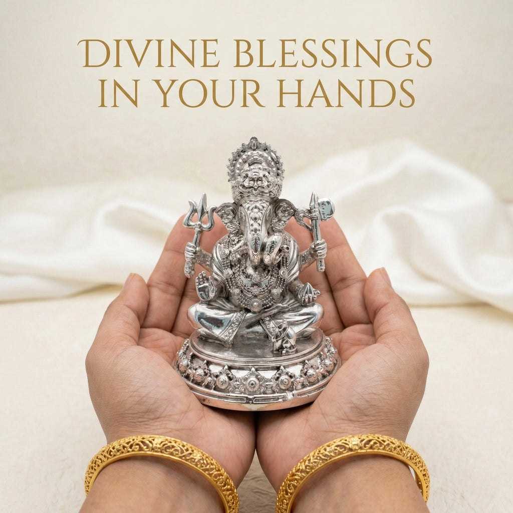 Trishul Ganesh Silver Plated Idol (3")
