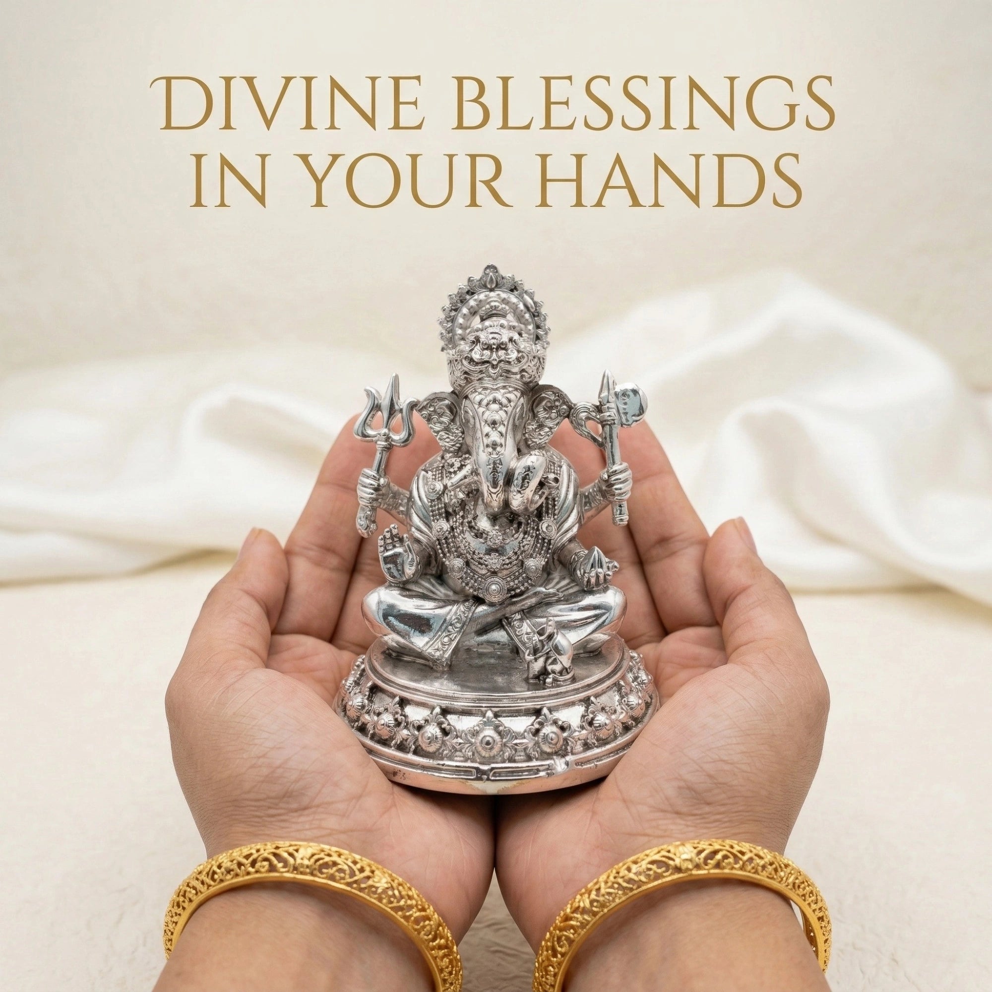 Trishul Ganesh Silver Plated Idol (3")
