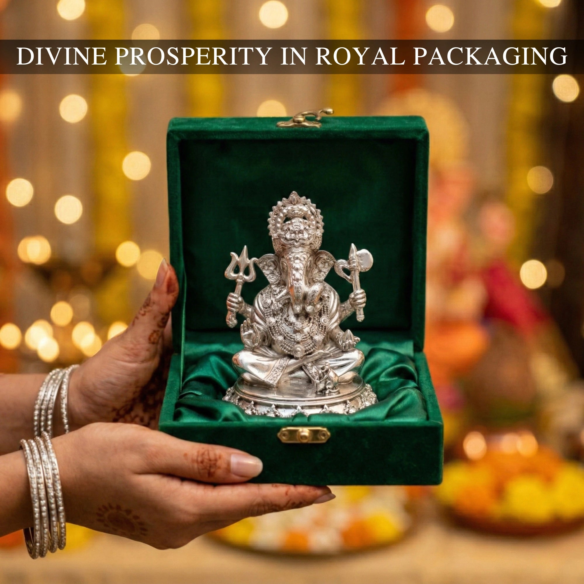 Trishul Ganesh Silver Plated Idol (3")