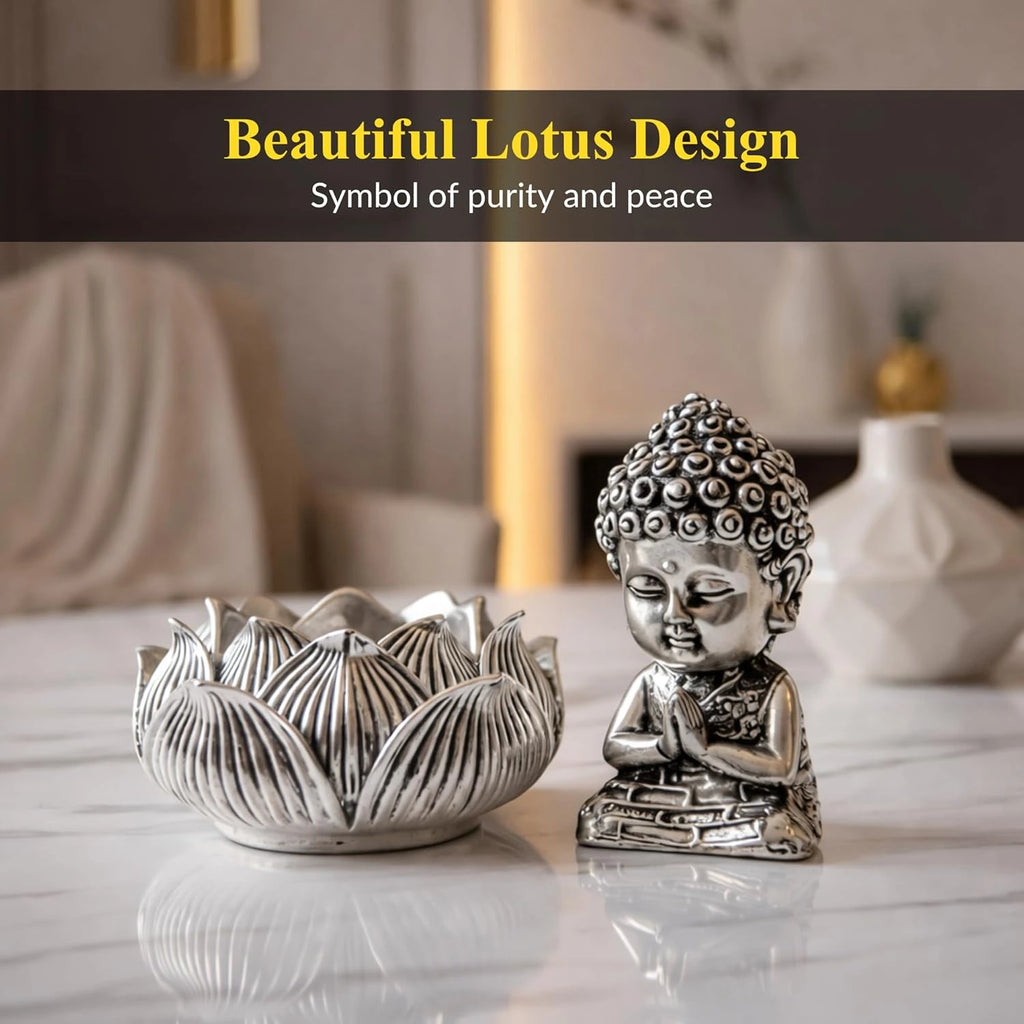 Lotus Buddha Silver-Plated Idol | Small (3.5")