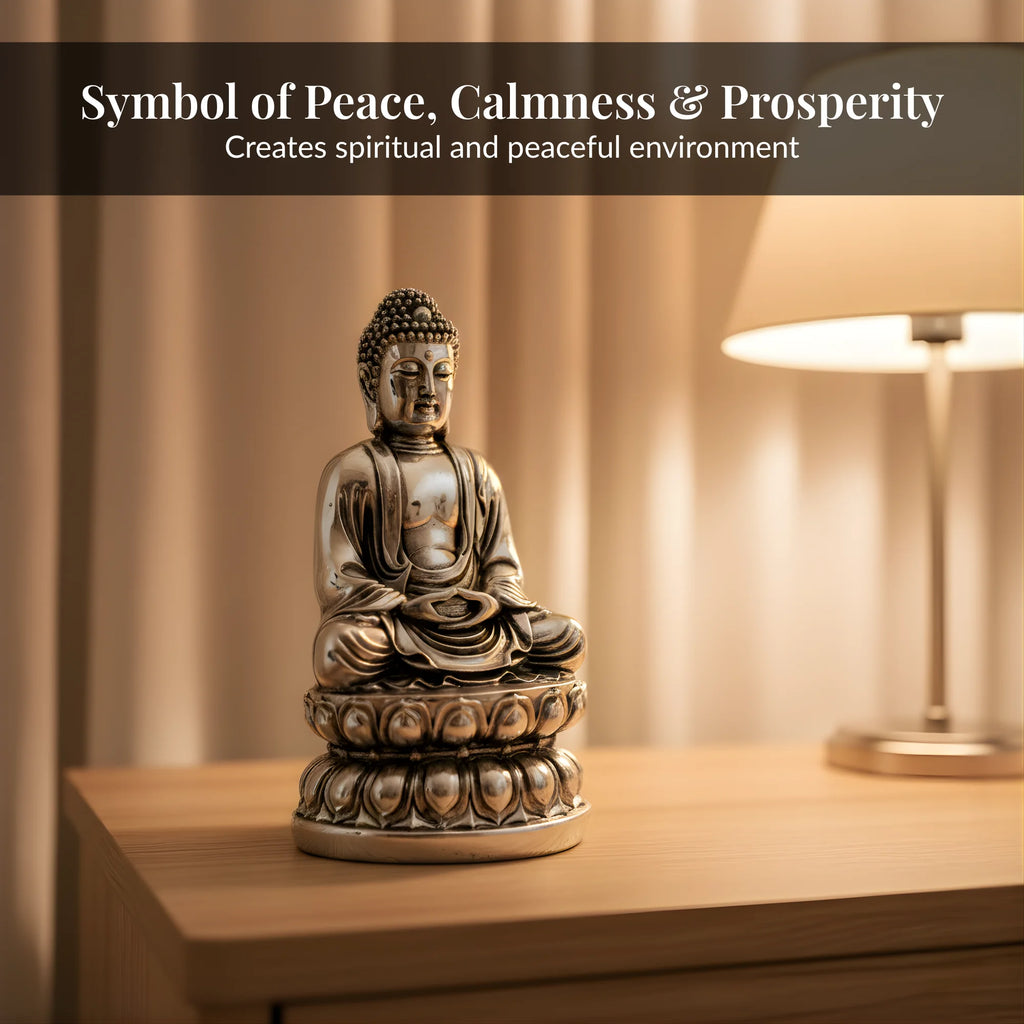 Silver Plated Meditating Lord Buddha Idol | 4.5 inch