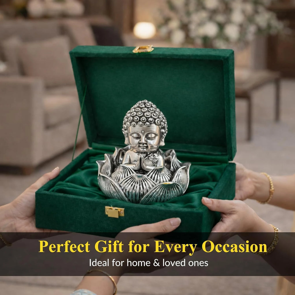 Lotus Buddha Silver-Plated Idol | Small (3.5")