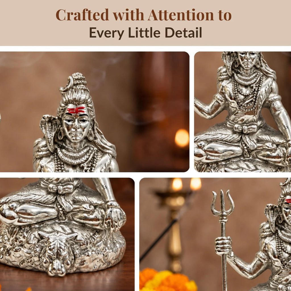 Handcrafted Silver-Plated Lord Shiva Idol for Home & Car