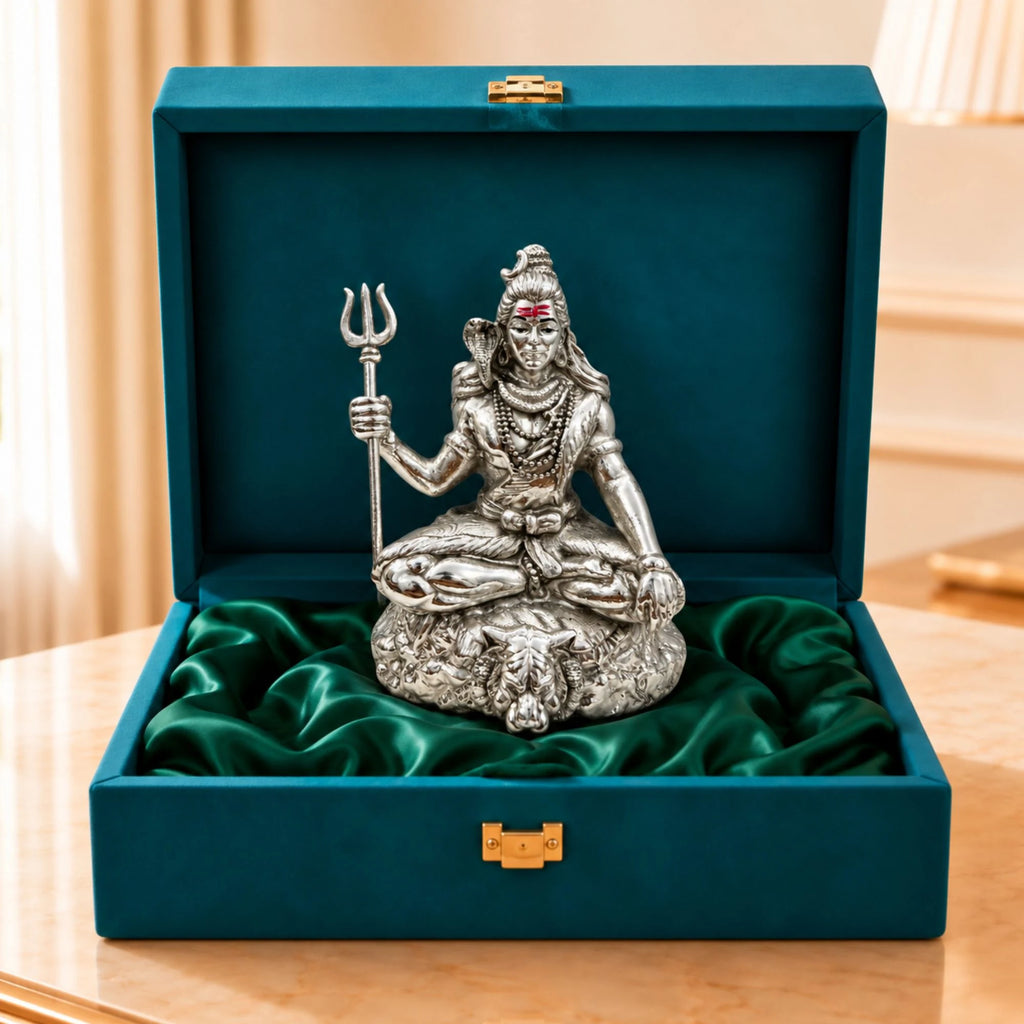 Handcrafted Silver-Plated Lord Shiva Idol for Home & Car