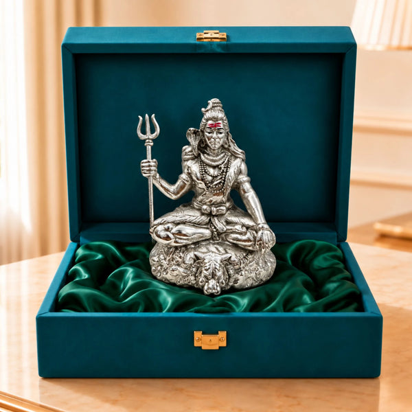 Handcrafted Silver-Plated Lord Shiva Idol for Home & Car