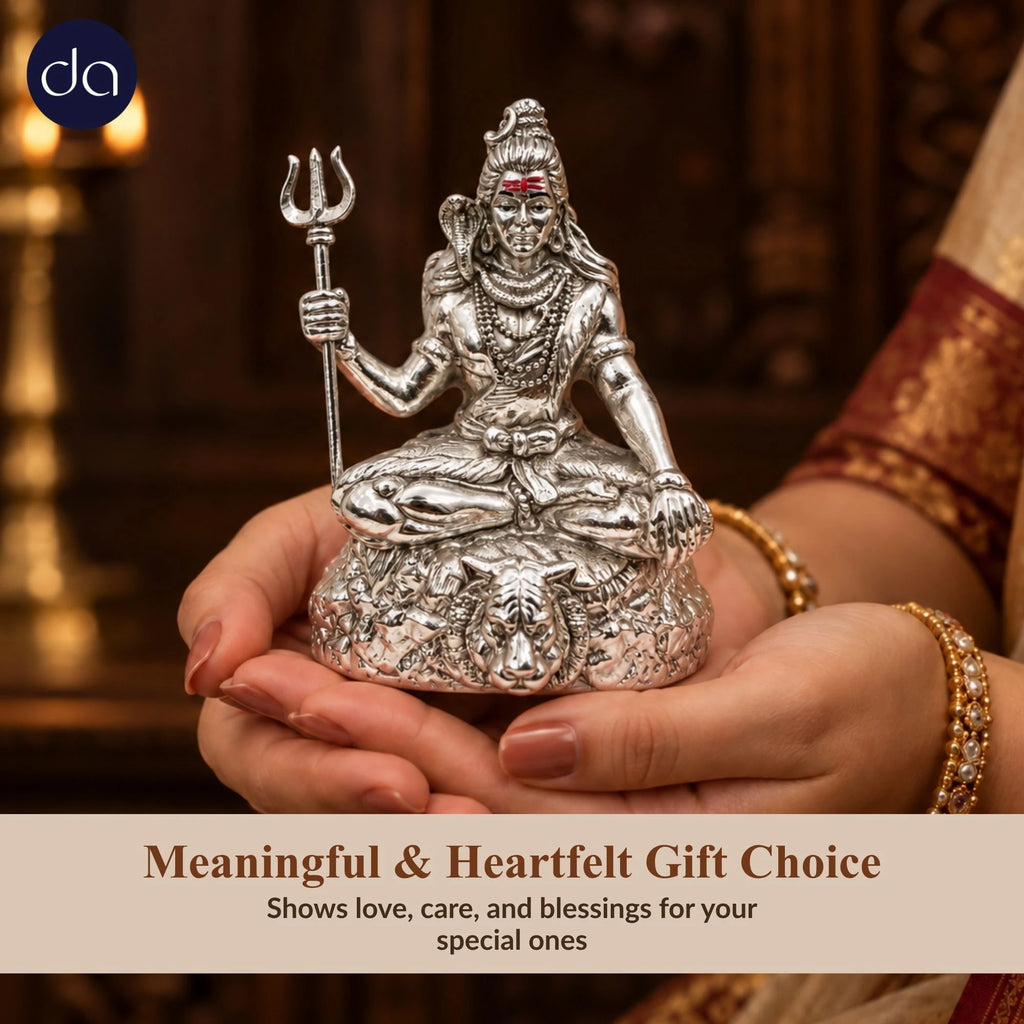 Handcrafted Silver-Plated Lord Shiva Idol for Home & Car