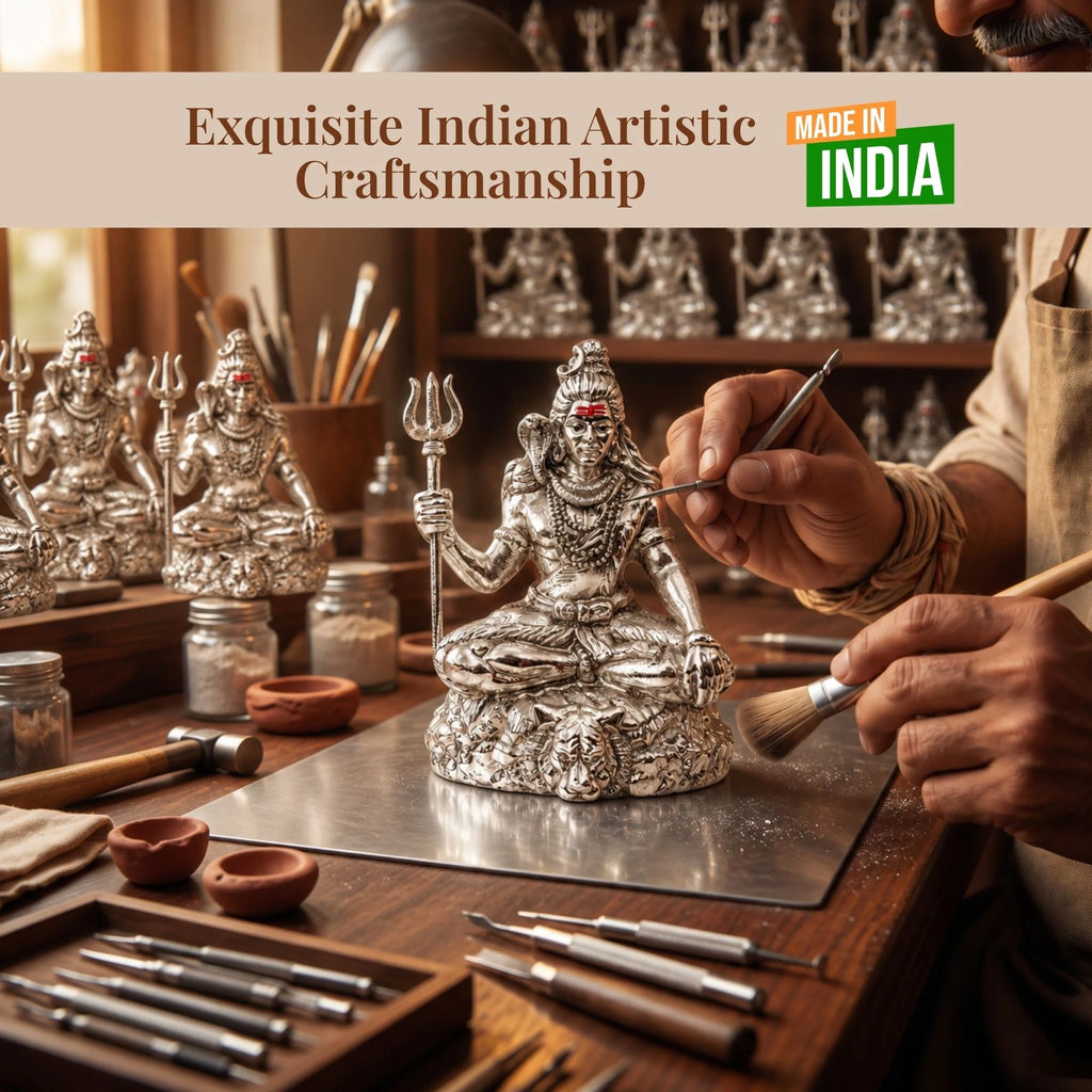 Handcrafted Silver-Plated Lord Shiva Idol for Home & Car