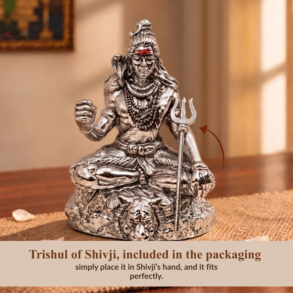 Handcrafted Silver-Plated Lord Shiva Idol for Home & Car