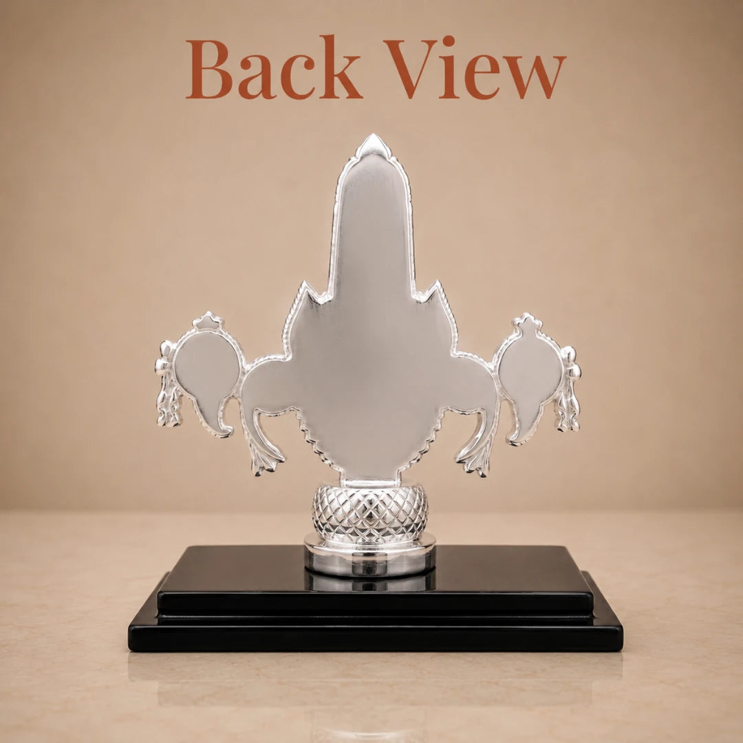 Back view of the 4 inch silver Balaji idol showing the polished reverse and lattice pedestal #silver-4-inch