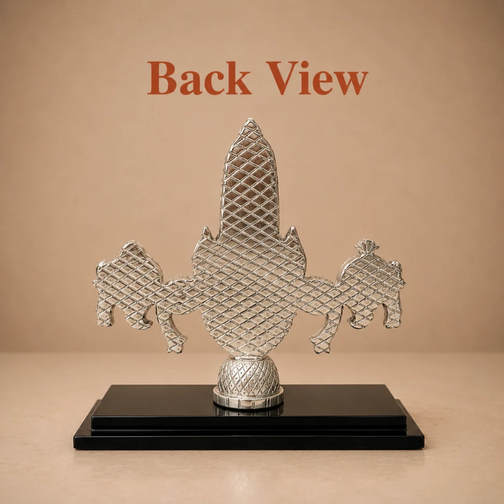 Back view of the 8 inch silver Balaji idol showing the lattice-textured reverse and pedestal #silver-8-inch