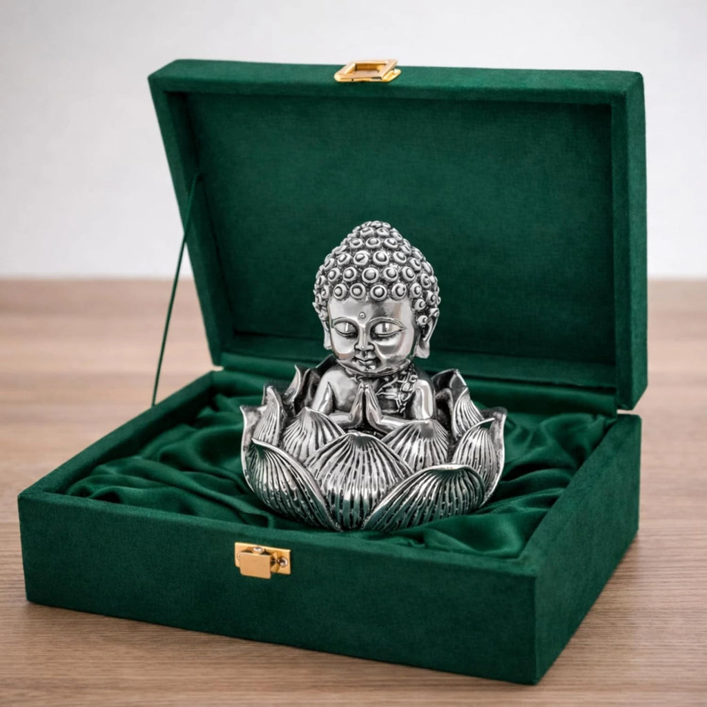 Lotus Buddha Silver-Plated Idol | Small (3.5")
