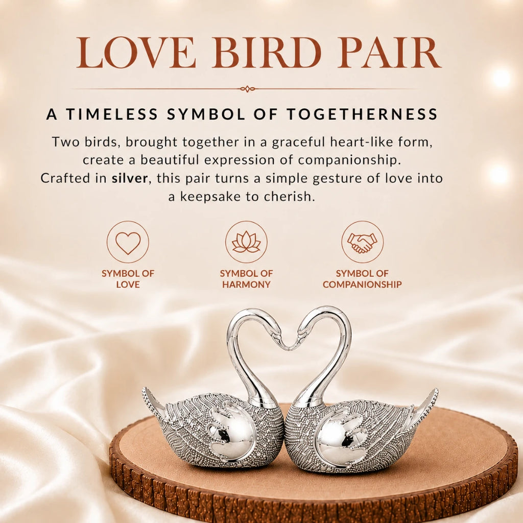 Silver swan pair on a wooden slice, marked as a symbol of love, harmony and companionship #5-inch