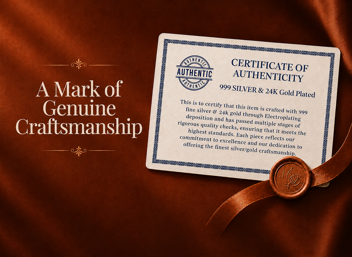 Dev Aastha certificate of authenticity, 999 silver and 24K gold plated