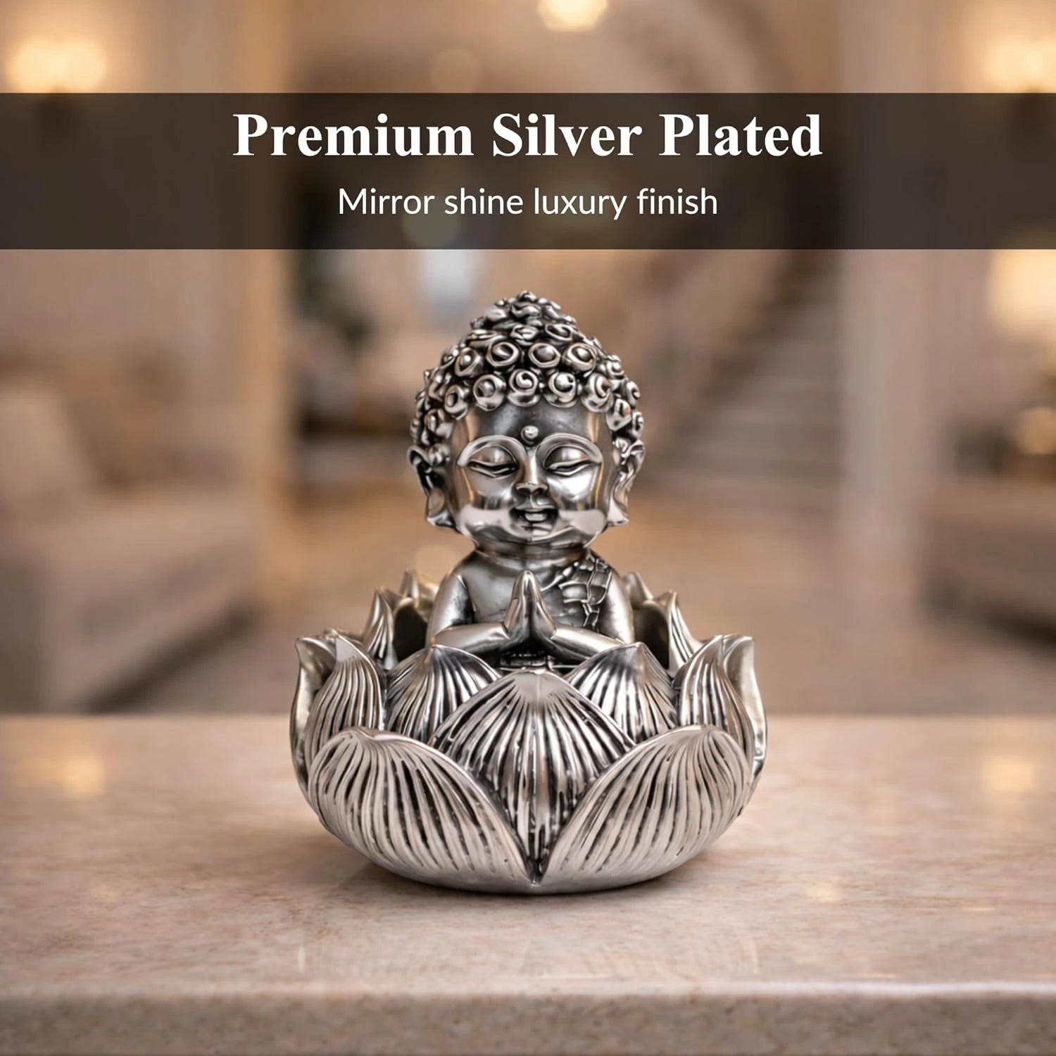 Lotus Buddha Silver-Plated Idol | Small (3.5")