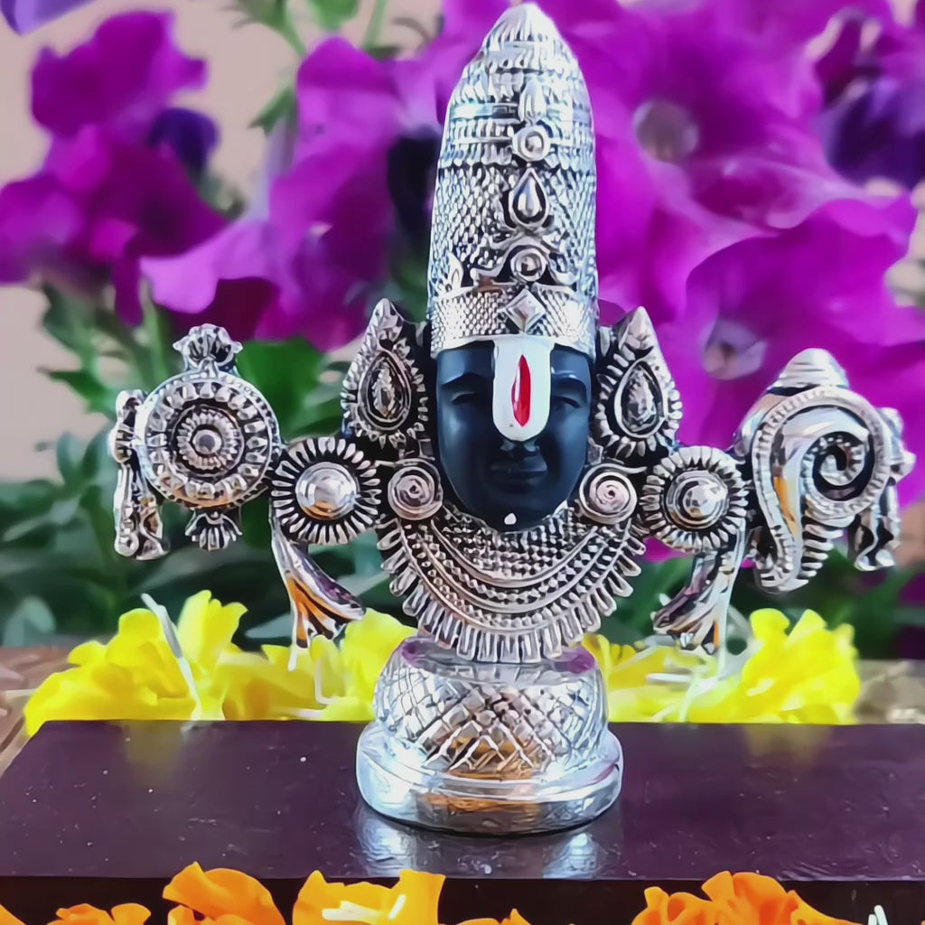 Silver-plated Lord Venkateswara Balaji idol, 4 inch, shown in a short product video #silver-4-inch