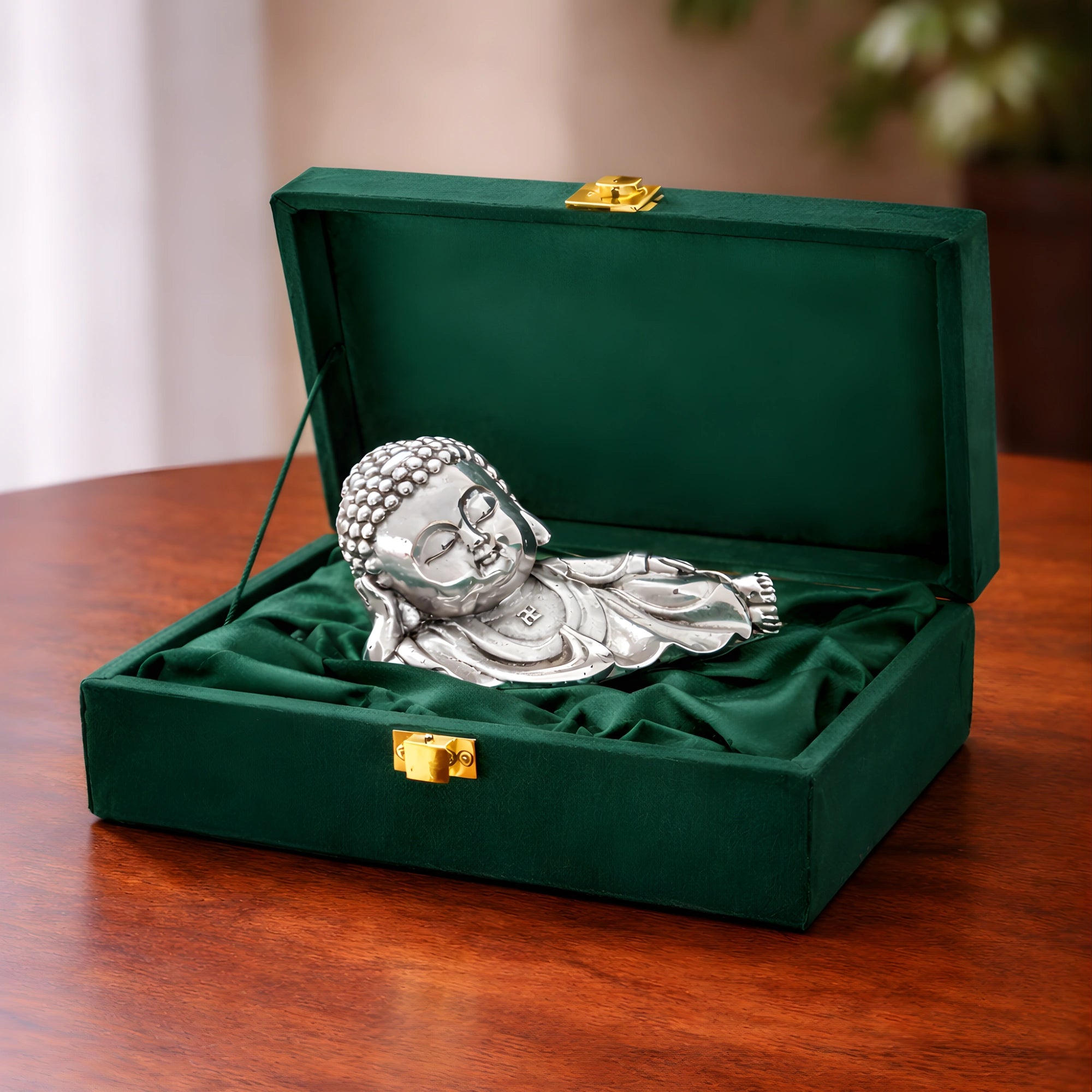 Silver Plated Sleeping Buddha Idol Statue | 4.5 inch Main image